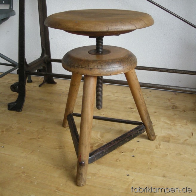 Rare old industrial stool from a former goldsmith atelier. Nice condition with patina, waxed.
