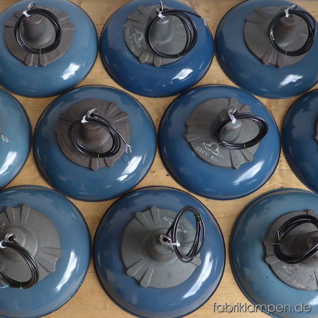Nice blue industrial lamps before shipping.