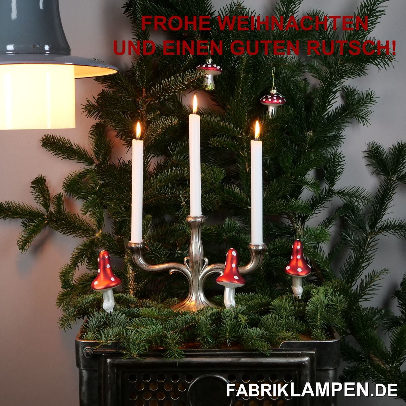 Merry Christmas with fabriklampen.de! We wish our visitors and customers a wonderful Advent season, Merry Christmas and a Happy New Year 2023! As always, we show you some pictures from our activity. This week we delivered 20 restored industrial lamps for a loft living project in Rhenland-Pfalz. In the large living area, these old industrial lamps provide light. With the three-part structure, the connection between the neck and the shade and the perforated neck, these fabriklampen have a strong industrial character. The lovingly restored old industrial lamps are equipped with a graphite gray textile cable, we also supplied the chains. For the individual attachment to the ceiling, the client had individual metal parts made. Factory lamps have been supplied with cast steel suspension with porcelain roller. The 4 gray-blue factory lamps are intended for the tech and supply rooms and guest rooms. These lamps are quite rare: instead of having a cast iron housing, here the thread for the lamp glass has been pressed into the sheet metal. These industrial lamps have also received a cast steel suspension with porcelain roller. Famous these old factory lamps for the logo and manufacturer information on the shade. On these industrial lamps the lettering is quite large. Above you can see the stag ( Hung. Szarvas), in some versions of these industrial lamps you can see a star(scale). We have mounted the cast steel suspension with brass parts on these lamps, as the overall look is softer that way. In the large black factory lamps in the living area, these small parts are made of stainless steel, which fits better with the minimalist interior with raw concrete surfaces. In the kitchen hang four of these very rare factory lamps. We have been able to buy many well-preserved examples from a factory in Hessen – even with the original lamp glasses, which is an absolute highlight. In these industrial lamps all parts are original, only – as always – the complete interior is new. The factory lamps are mounted with wine red textile cable. Simple beauty of the old factory lamps and subtle light thanks to lamp glasses – we wish you happy holidays! 
